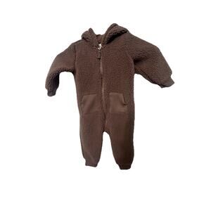 Carter's Unisex Hooded Sherpa Pram One Piece in brown , size 12 m, Outerwear